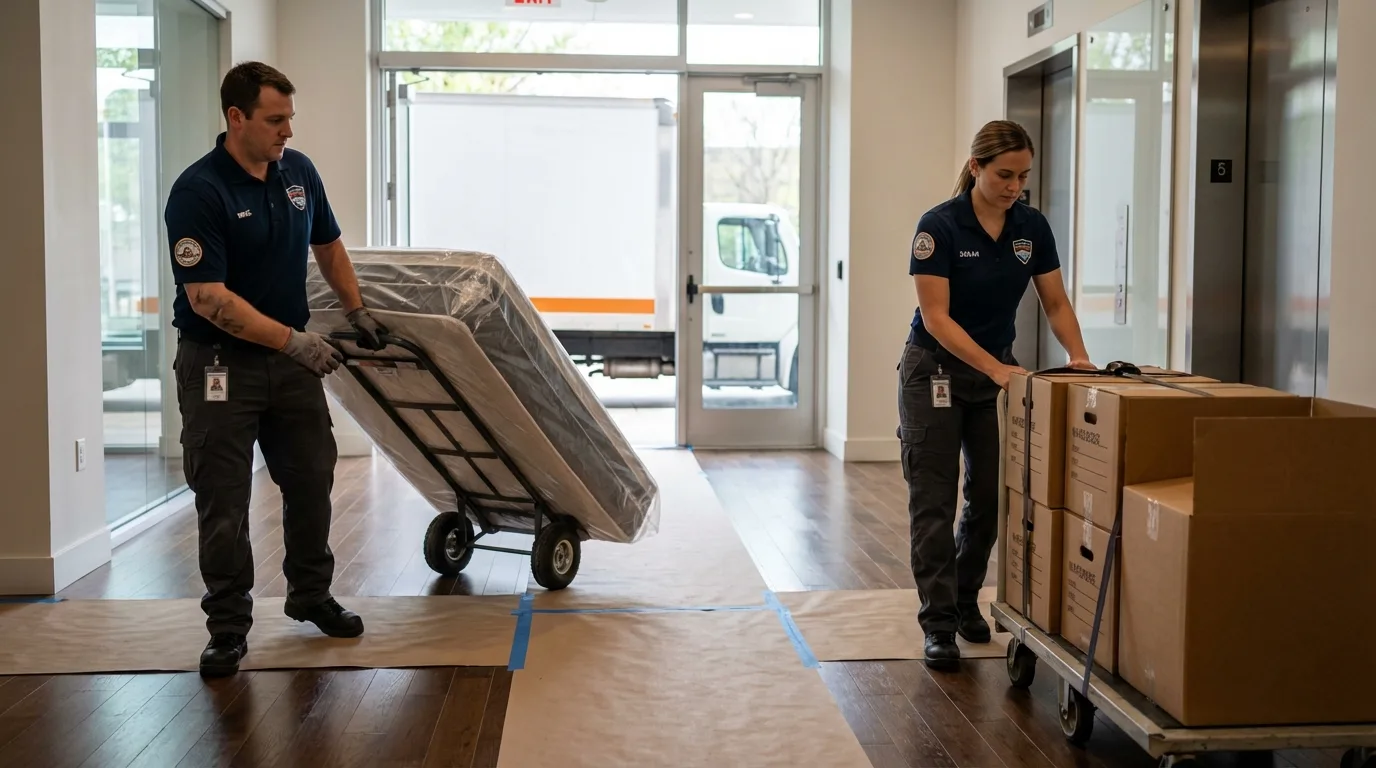 Professional apartment movers loading elevator in Springfield, VA